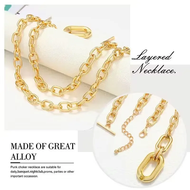 ew Chain Metal Necklace Female Sexy Spicy Girl Collar Chain Two Piece Set