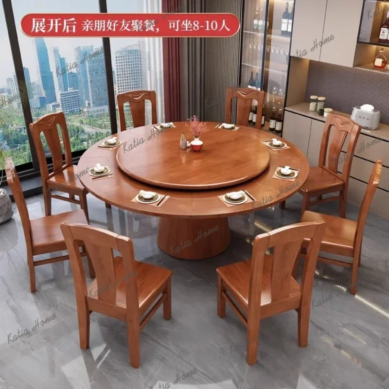 LD Household Retor Round Dining Table Rotated Solid Wood Dining Table Modern Light Luxury Dining Room Furniture