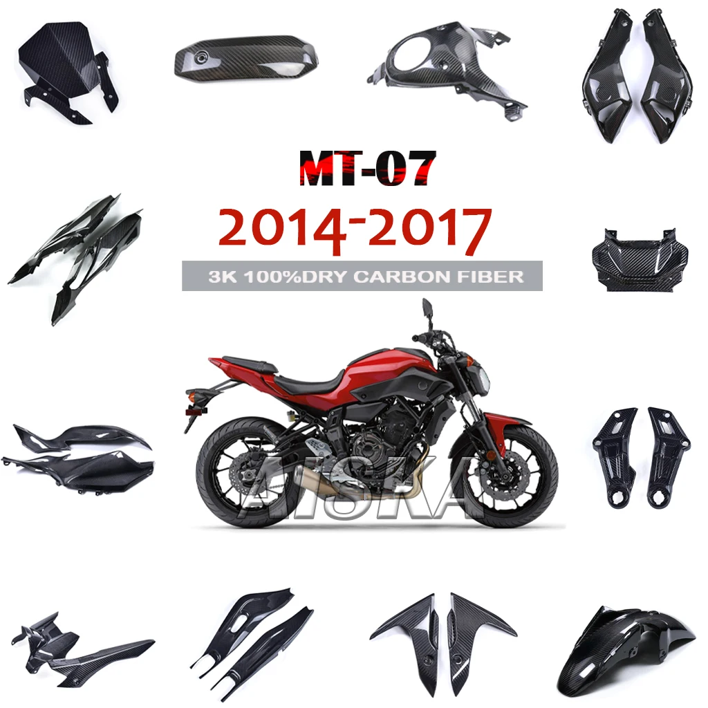 Für Yamaha MT07 FZ07 2014 2015 2016 2017 Kotflügel Kühlerabdeckung Kraftstofftank Seitenverkleidung Vordere Verkleidung Kit 3K Kohlefaser Motorrad
