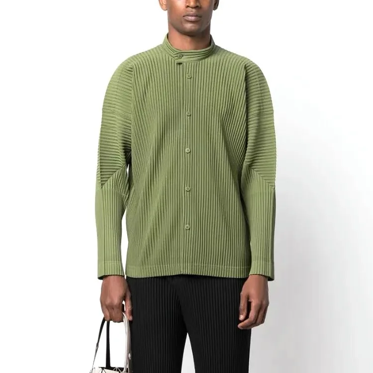 ISSEY Wrinkle Shirt with Drape Effect, V-neck Casual Long-Sleeved Jacket for Men