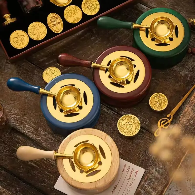 

Wax Seal Stamp Set Wood Wax Melting Lacquer Furnace With Spoon Wax Bead Melting Heater Pot Wedding Party DIY Gift Decoration