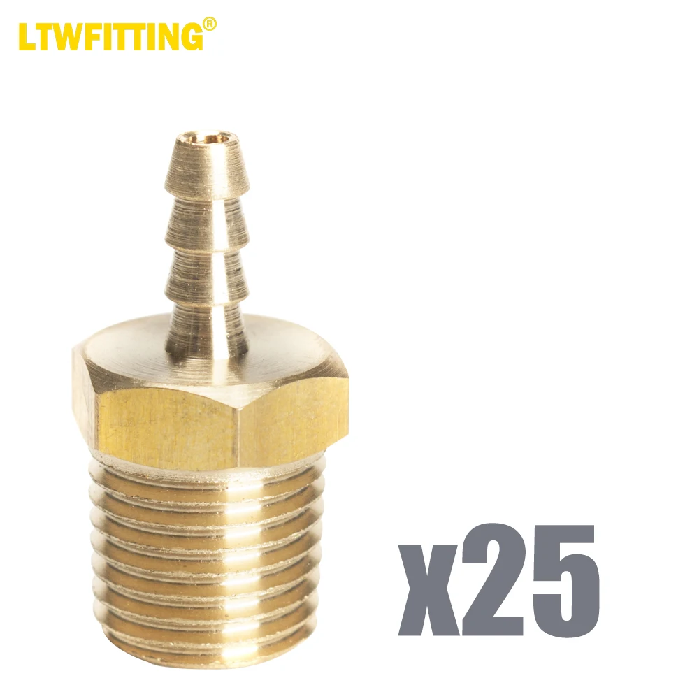 

LTWFITTING Brass Fitting Coupler 1/8-Inch Hose Barb x 1/4-Inch Male NPT Fuel Gas Water(Pack of 25)