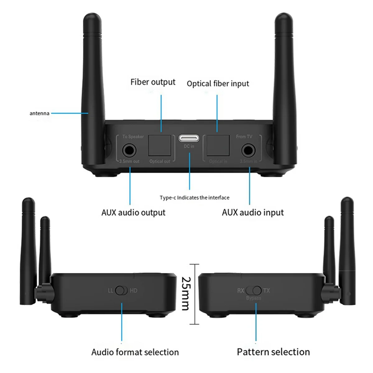 

ABEP-Bluetooth 5.2 Receiver and Transmitter 2-In-1 for Qualcomm Aptx Wireless Audio Adapter Lossless Sound Quality