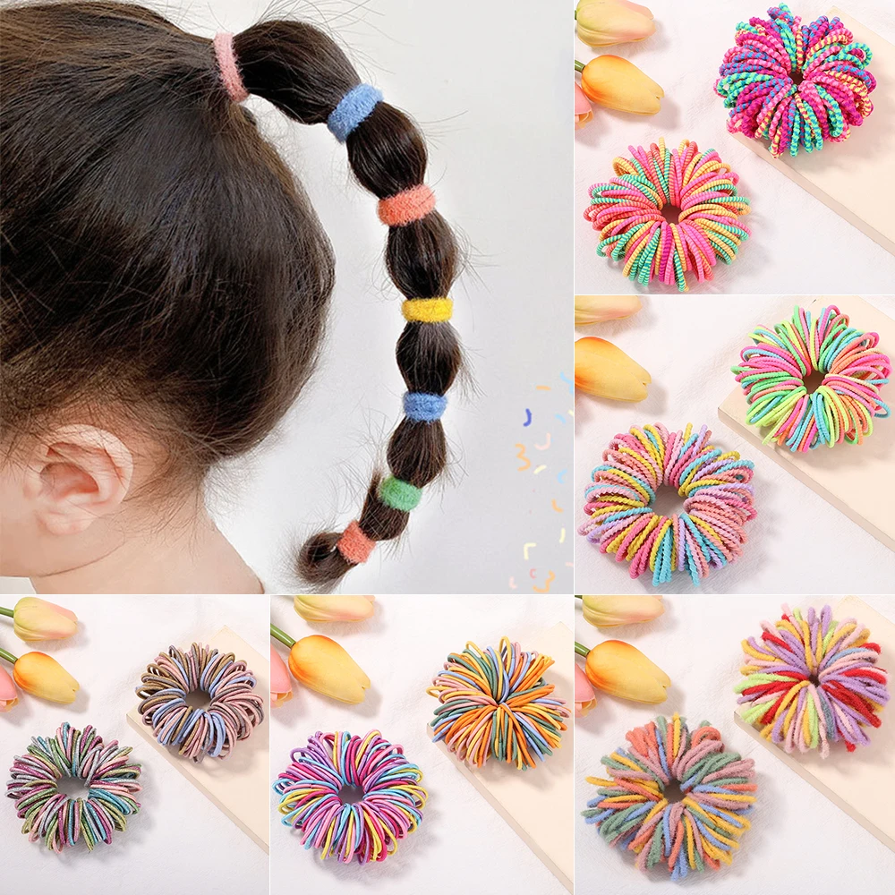 50Pcs/Set New Cute Fashion Hair Bands Girls Candy Colorful Elastic Rubber Children Baby Headband Scrunchie Accessories For Kids