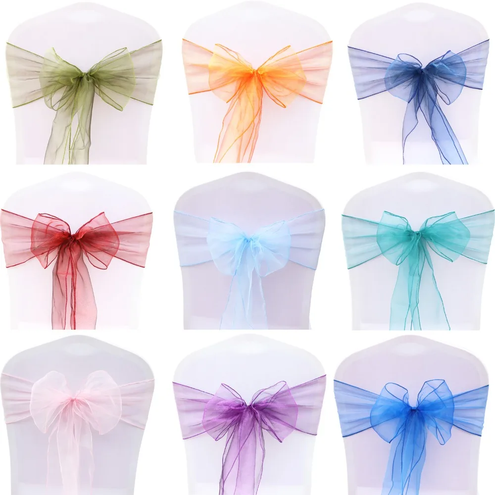 

Chairs Knot Cover Bow 1Pcs Organza Wedding Decoration Chair Sashes Bands Chair Belt Ties For Weddings Party Hotel Banquet Decor