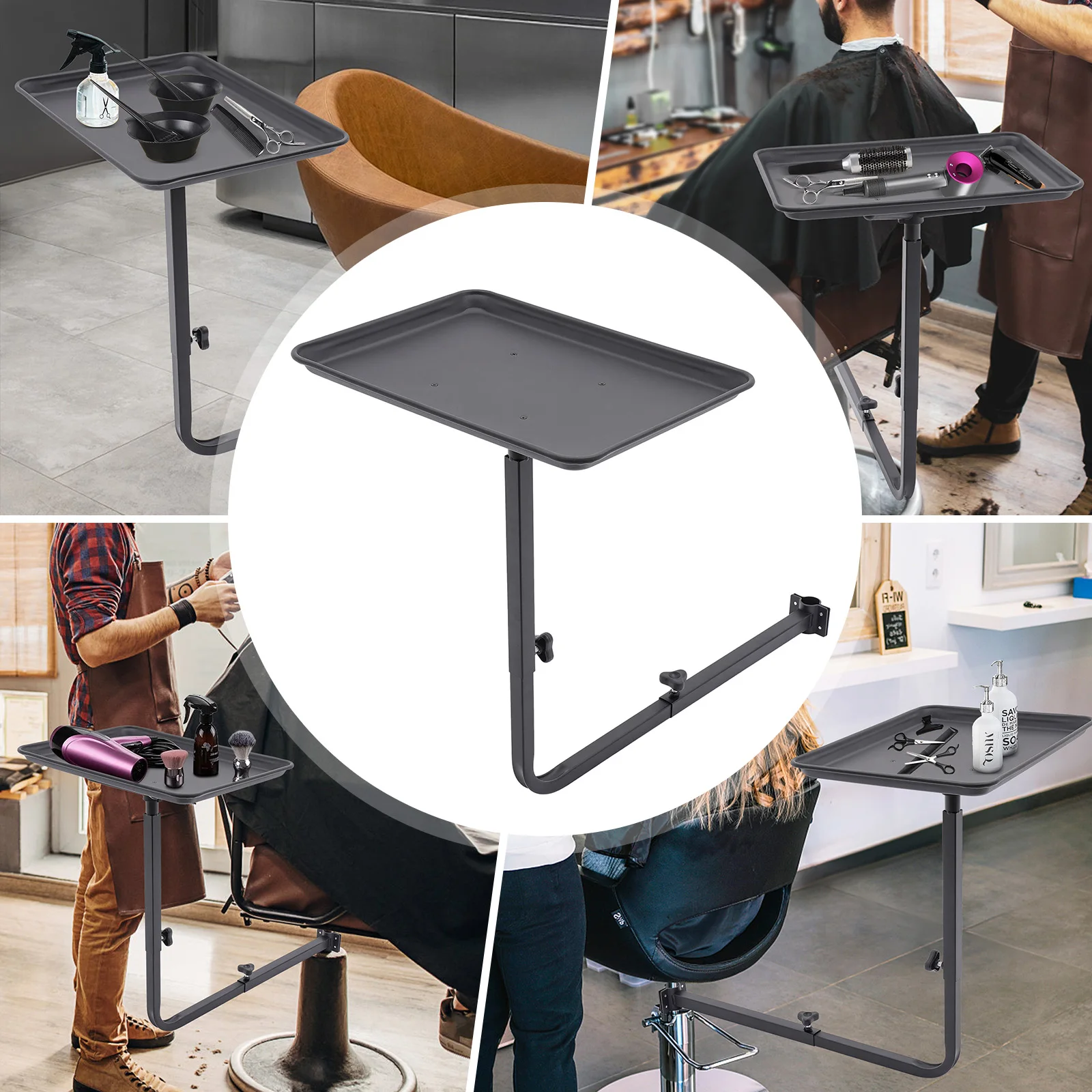 360 °   Вращающийся черный стул-поднос для салона с подносом, подходит для салонного стула, подноса для татуировки, цветной поднос для салона