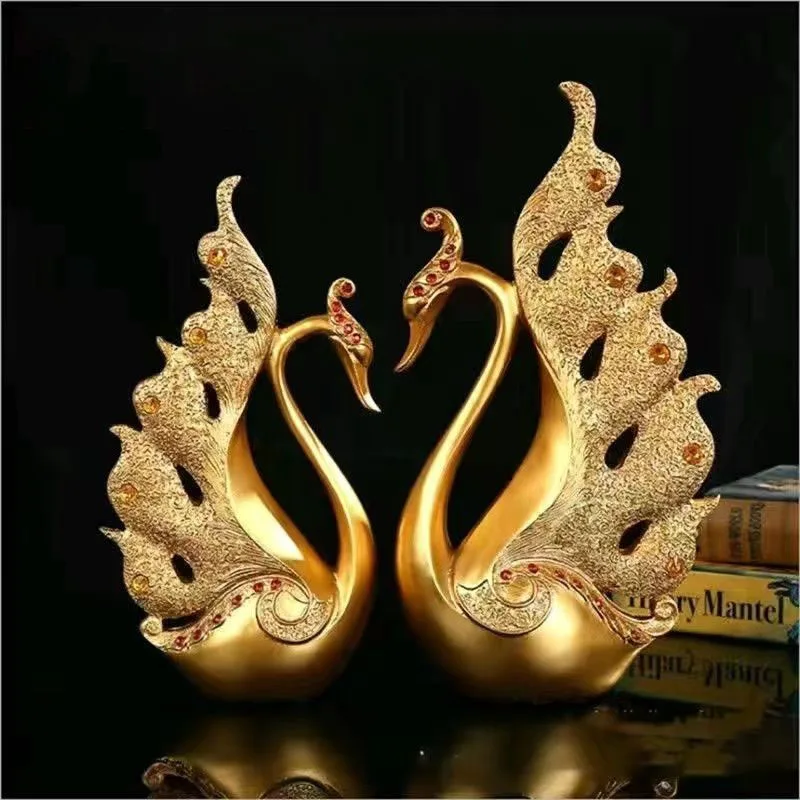 

Modern Diamond Rose Couple Swan Resin Decorations Home Bookshelf Cabinet Sculpture Crafts Study Office Desk Figurines Ornaments