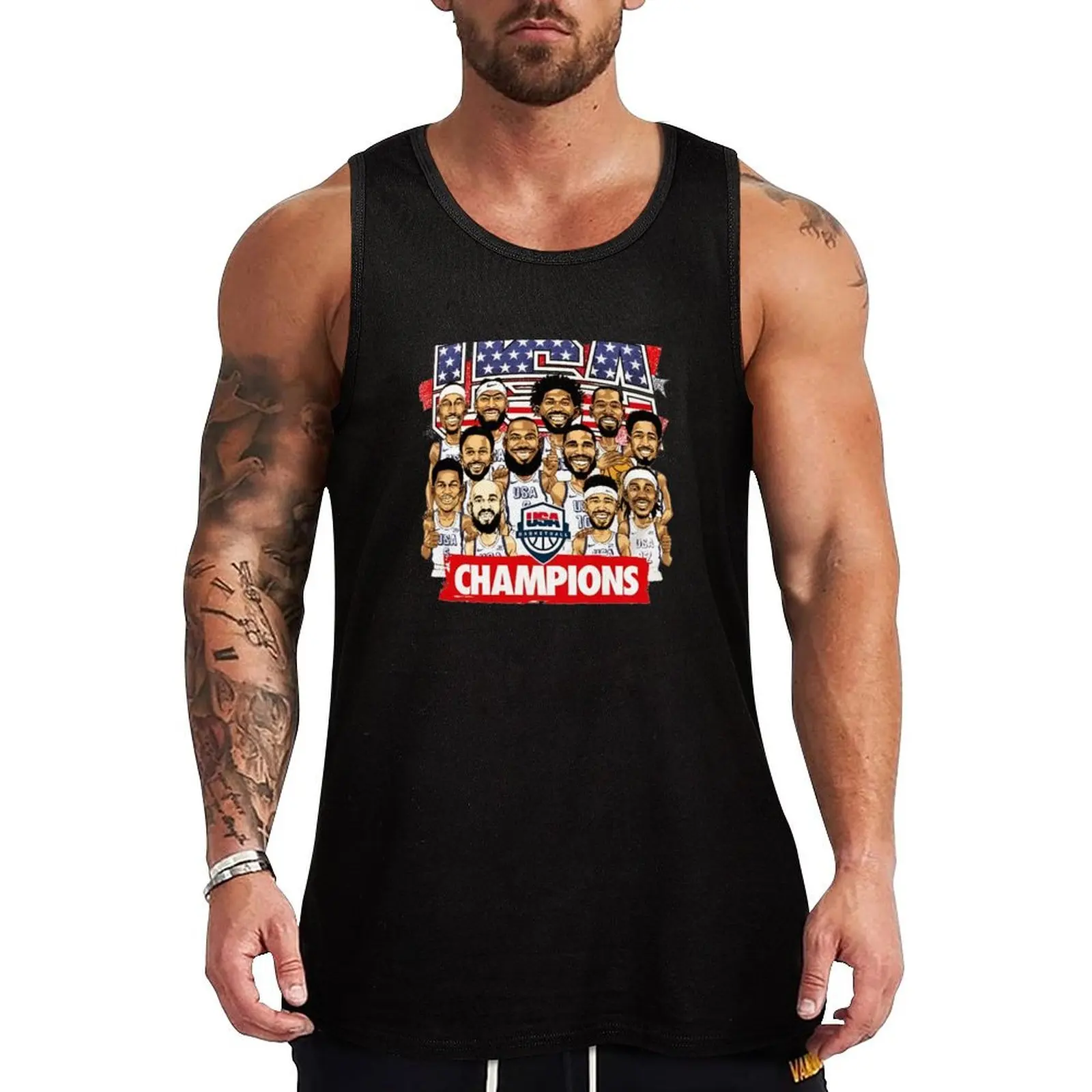 Usa Basketbal Champions 2024 Tank Top Casual Graphic Tank Top Print Design Sleeveless Top