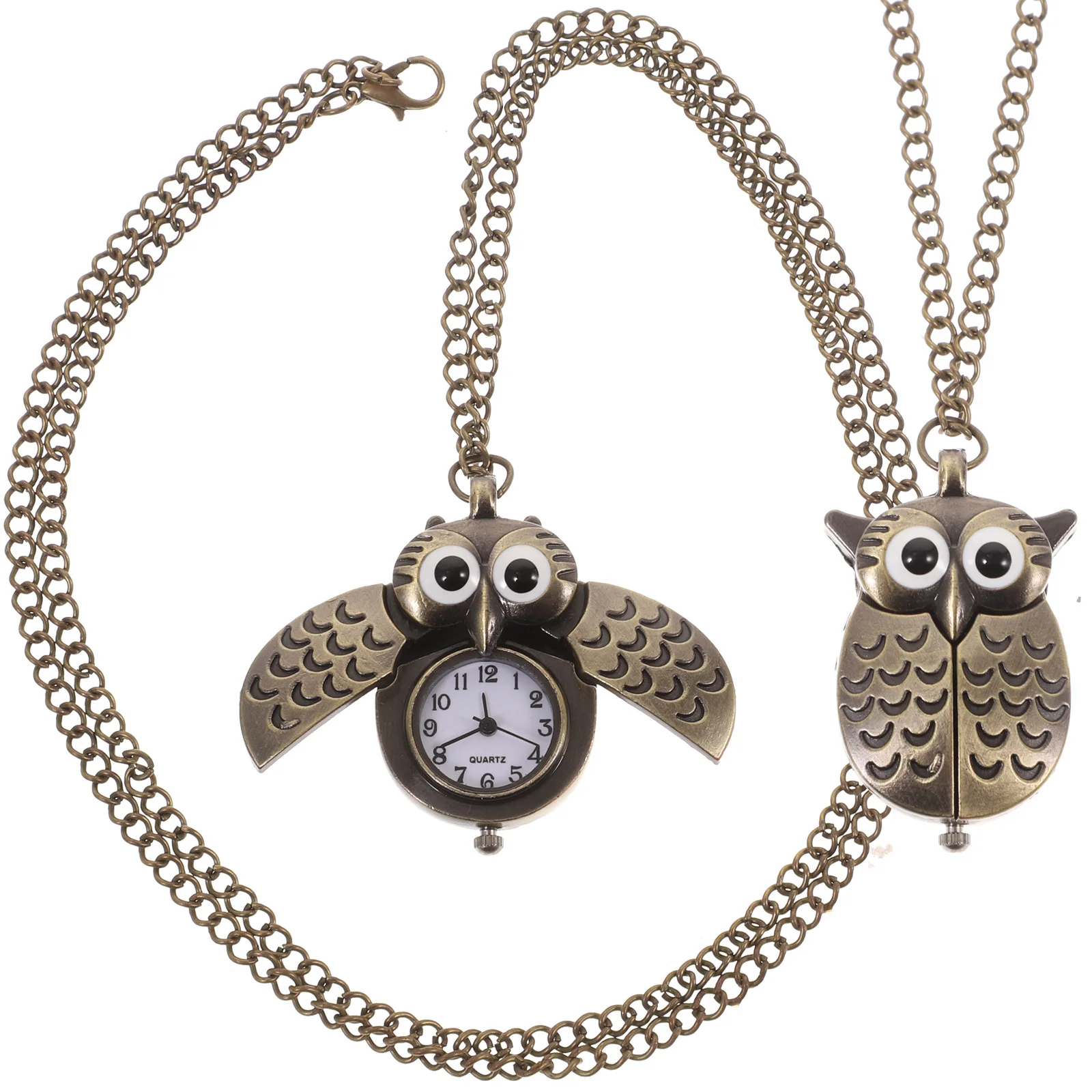 

2Pcs Retro Owl Pocket Watch Vintage Quartz Alloy Durable Bronze Pendant Gift Decoration Vintage Owl Pocket Watch