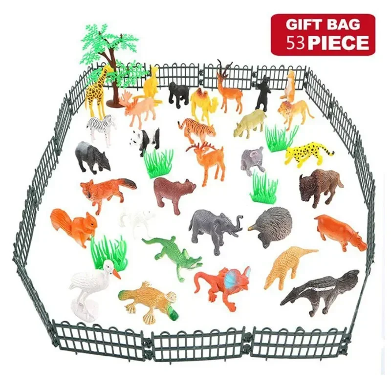 

53 Pcs/set Mini Animal World Zoo Model Figure Action Toy Set Simulation Animal Miniatures Plastics Collection Toy for Kids