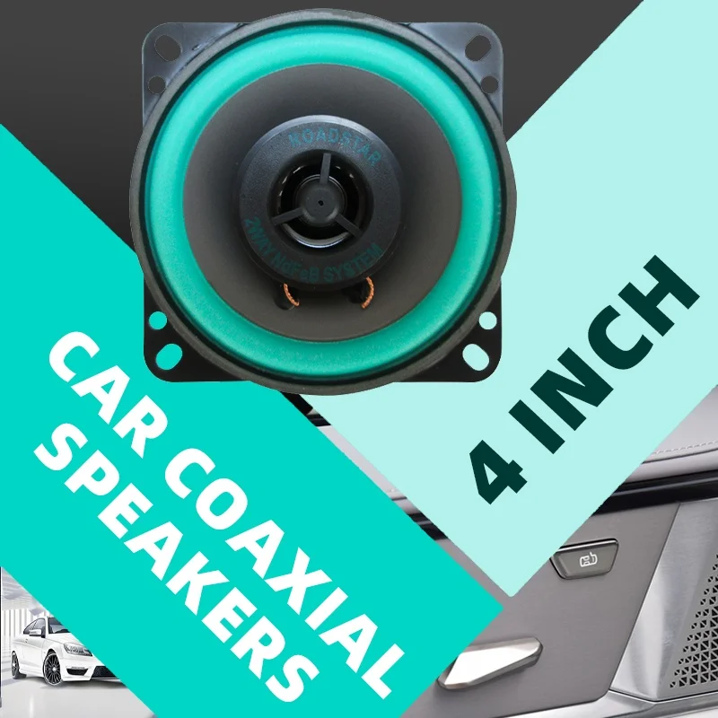 4 Inch 2-Way Coaxial Car Speaker 12V 100W 4Ohm 92dB High Sensitivity Damp-Proof Green Black Universal Car Truck Bus Audio Stereo