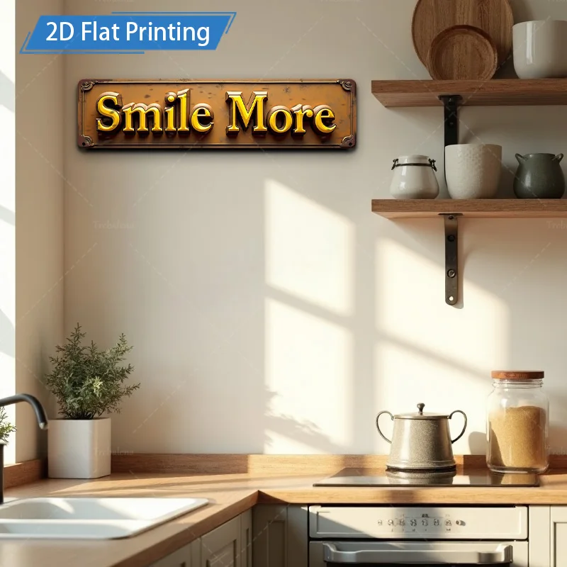 [2D FLAT] قطعة واحدة من لافتة معدنية، لافتة معدنية عتيقة مقاس 4 × 16 بوصة "Smile More" لوحة فنية جدارية لديكور المنزل