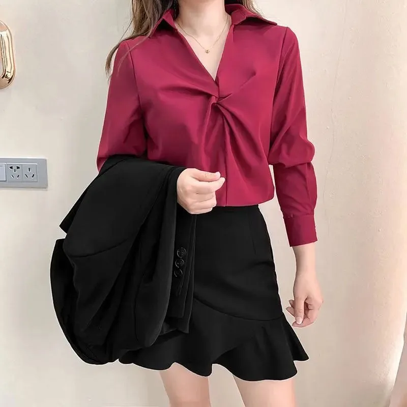 2024 Spring and Autumn New Elegant Women\'s Chiffon Shirt Fashion Long Sleeve Shirt Women\'s Inner Base Shirt Loose Blouse