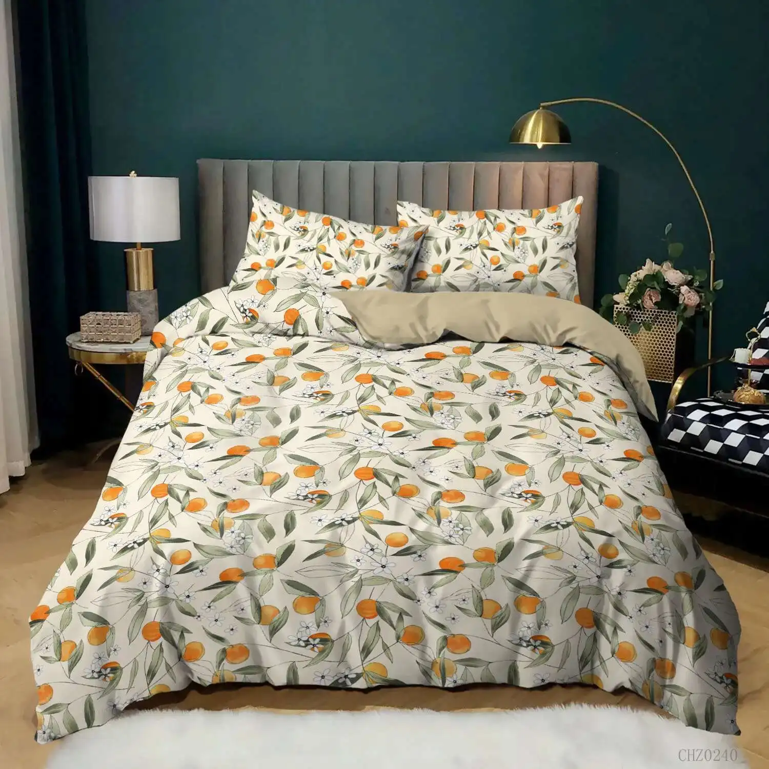 Ral Queen,Green Botanical Set,Garden Wer Leaves Branch Duvet Soft Breathable Comforter Cover