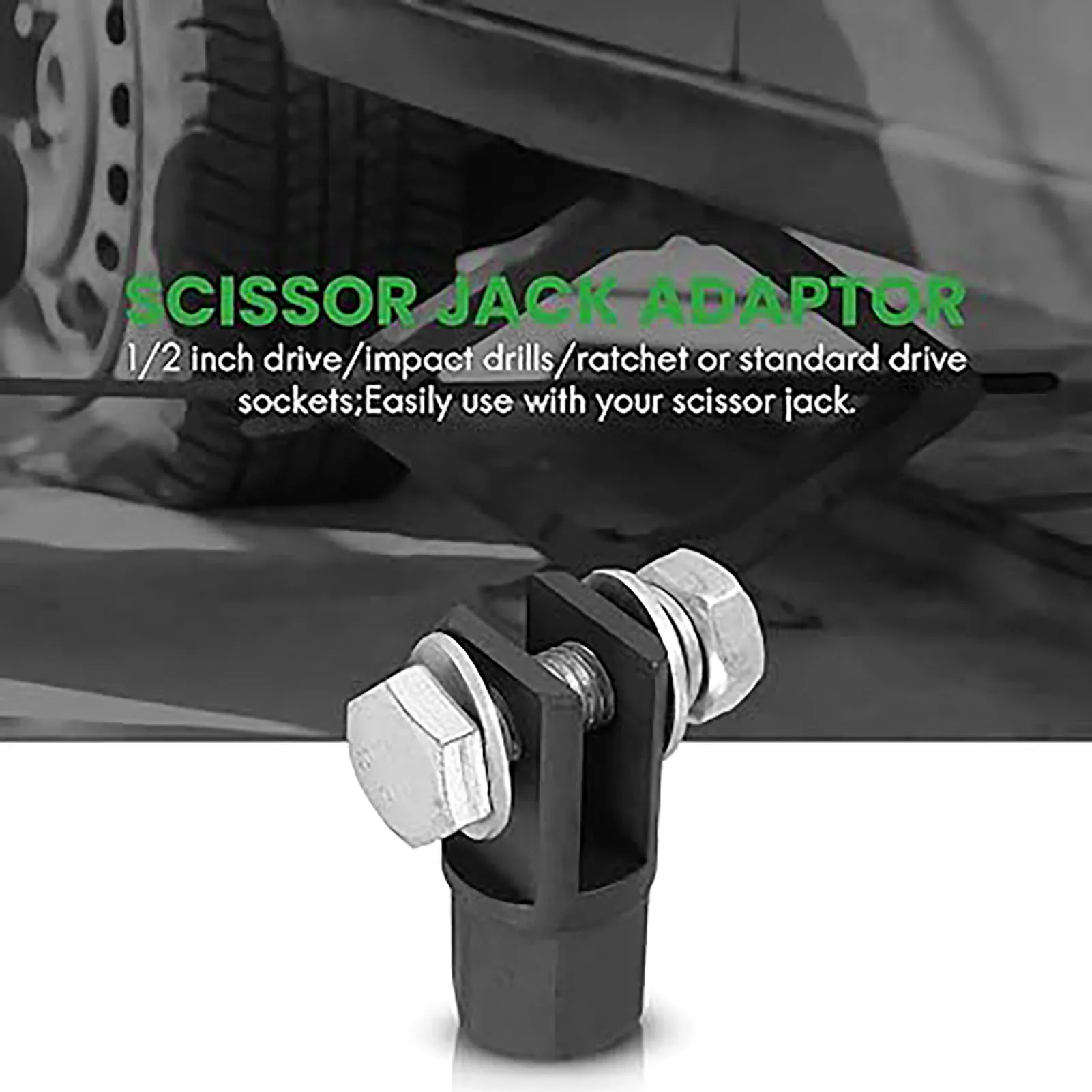 Efficient Scissor Jack Adaptor Heavy-Duty for Car Repair Chrome Vanadium Steel Socket Wrench Drill Tool Durable Professional
