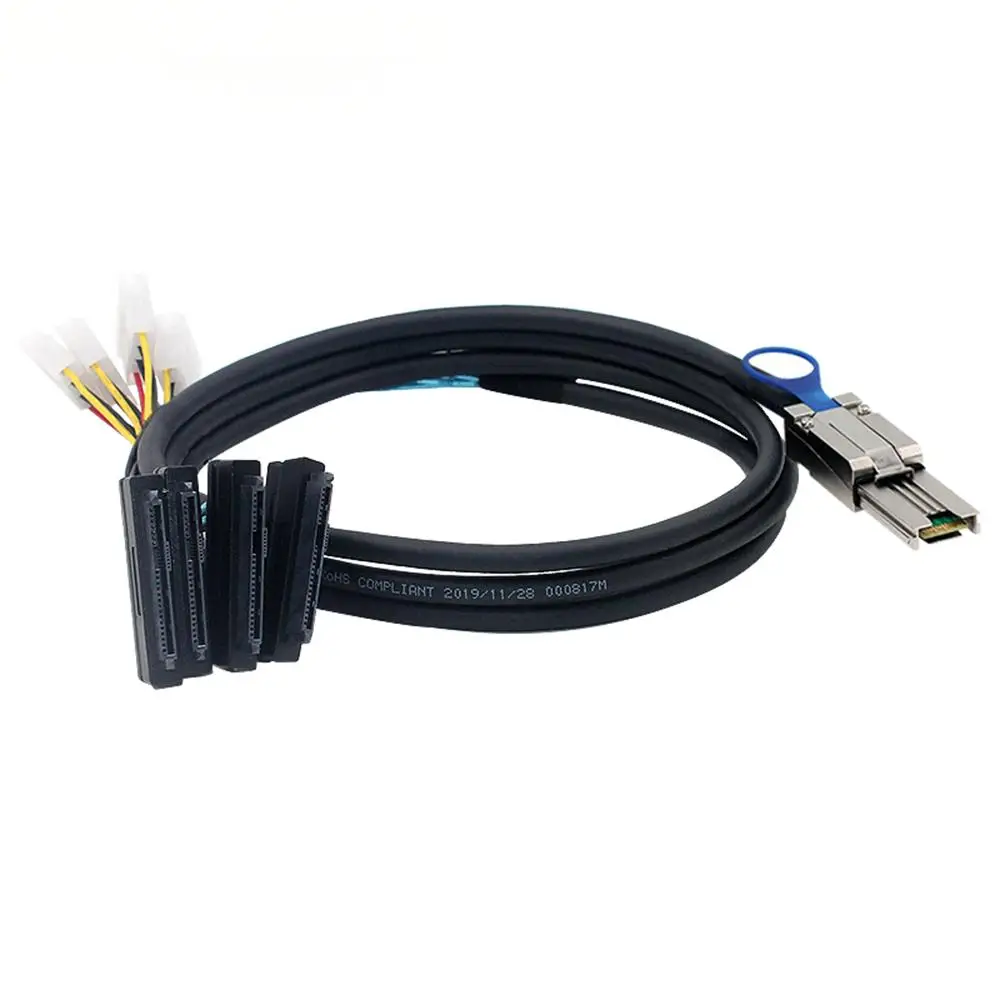 Lontion#Mini SAS HD SFF-8088 26Pin Breakout Cable to 4 SFF-8482 SAS with 4Pin Power for Server RAID Hard Drive Storage - view 3