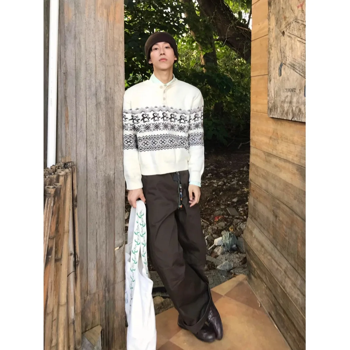 

Cisas Penguin Fair Isle Генри Ne Трикотаж Мужчины Женщины Sle Осень Зима Ленивый Высококачественный Свободный крой из полиэфирного волокна