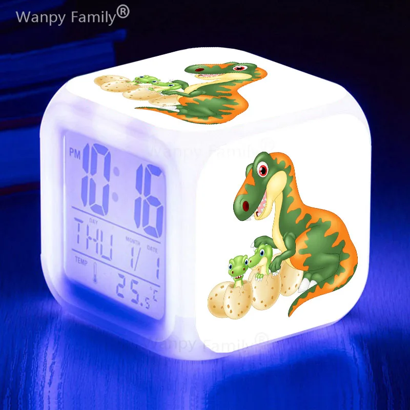 Lovely Cartoon Dinosaur Alarm Clock Kids Baby Bedroom 7Color Changing Glowing Led Digital Clocks Birthday Gift Toys For Child