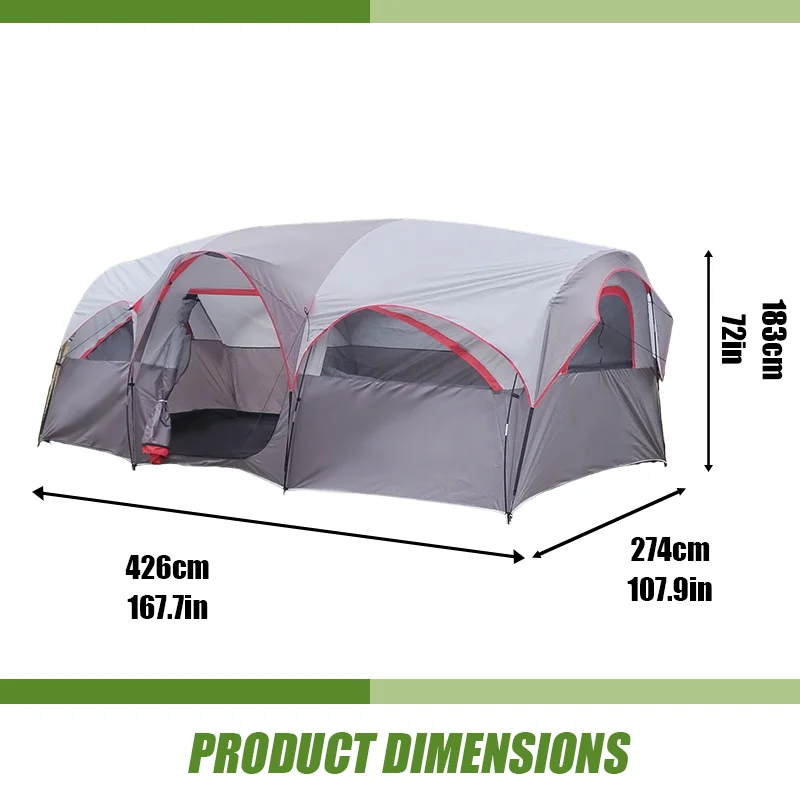 8‑Person Cabin Camping Shelter, Roomy Family Tent with Breathable Mesh Windows for Outdoor Group Gatherings