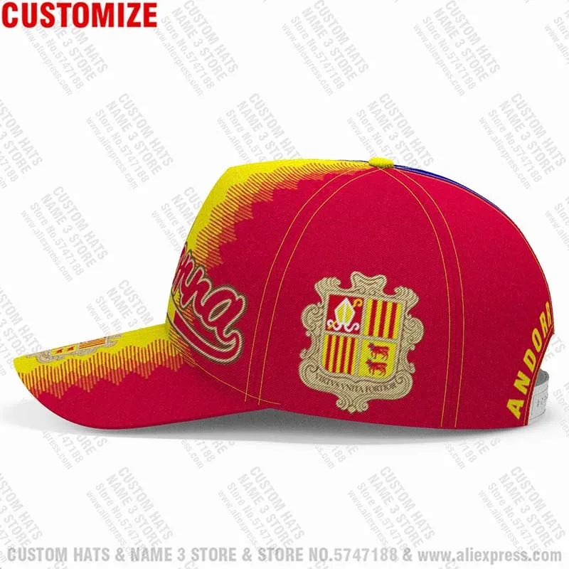 Andorra  Free Custom Made Name Number Teams Logo Catalan Andorran Principat Hats Travel Nation Flags Print Photo Baseball Caps