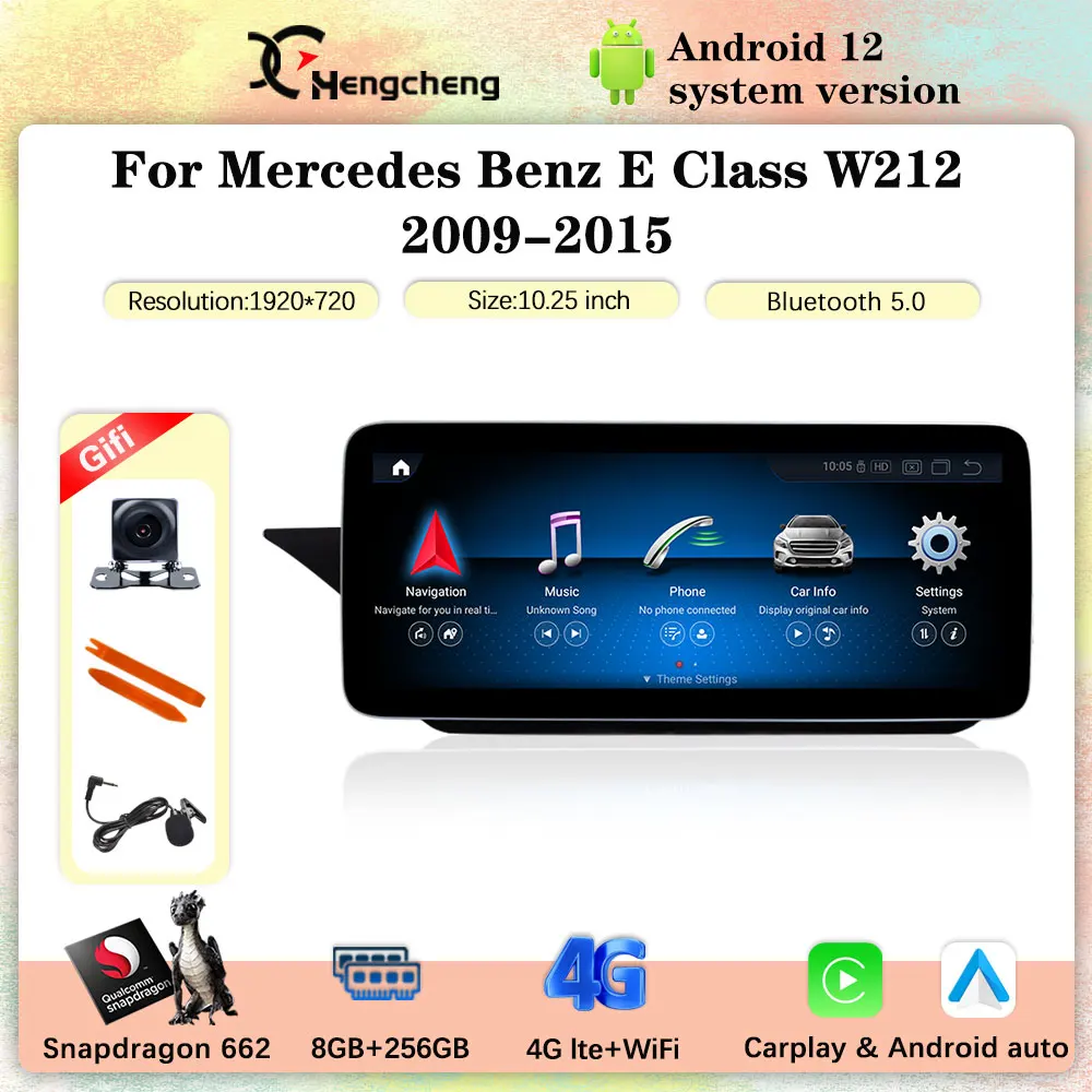 

Автомобильный мультимедийный плеер 10,25 дюйма для Mercedes Benz E Class W207 C207 2009-2015, GPS-навигация, Android 12, 8 ядер, 8 + 256G Carplay