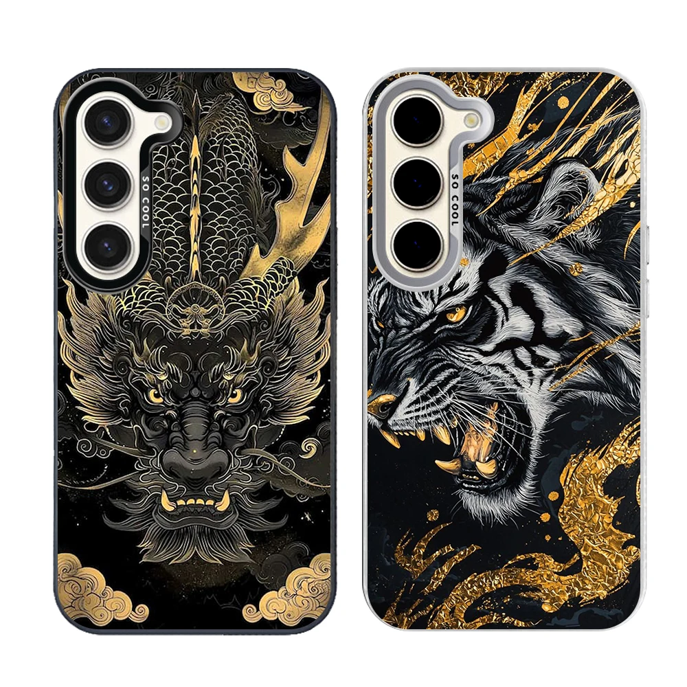 Cool Animal Tiger Lion Silver Plated IMD Phone Case For Samsung S26 S25 S24 S23 S22 Ultra S20 S10 S21 FE 5G Plus Cover