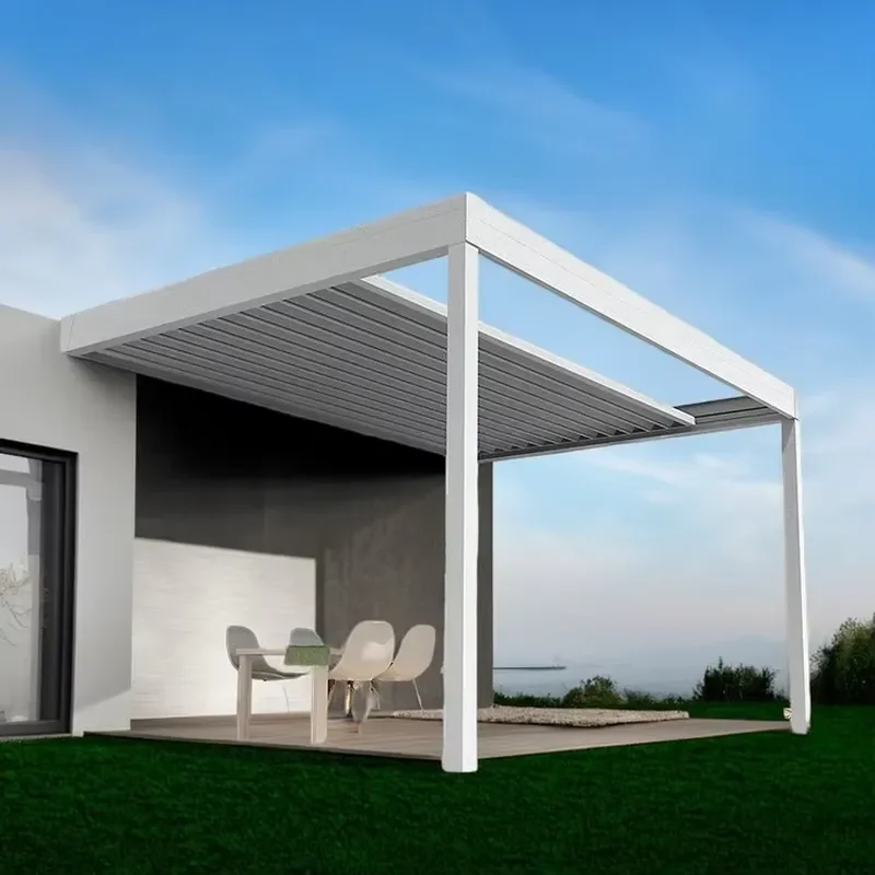 Four Seasons Electric Garden Outdoor Aluminum Pergola with Side Roof Smart Automatic Pavilion Louvered Retractable Pergola
