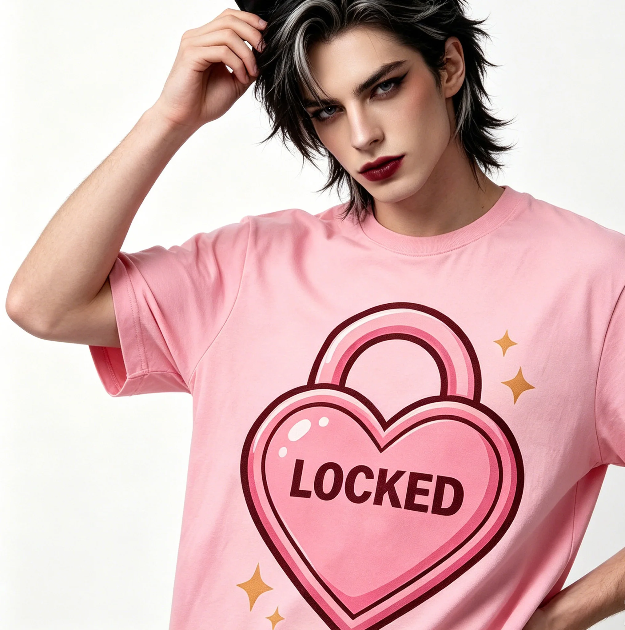 LGBT Dark Grunge Black Chastity Cage Tee Locked Gentle Otokonoko Soft Femboy Adorable Catboy Y2K Casual Tee