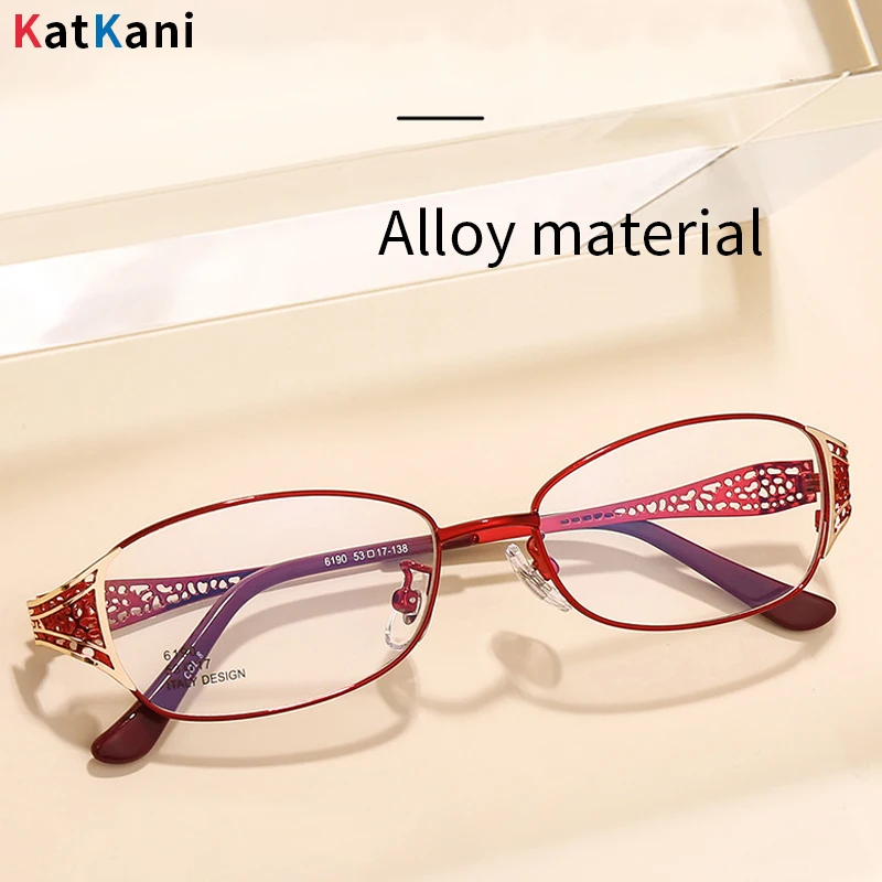 KatKani 2024 New Fashion Trend Alloy Framework Lady's Retro Oval Ultra-light Optical Prescription Women's Eyeglasses Frame 6190