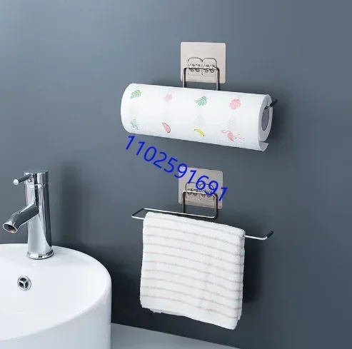 Towel rack for bathroom, bathroom, kitchen, stainless steel punching-free rag, plastic wrap, wall-hung toilet rack