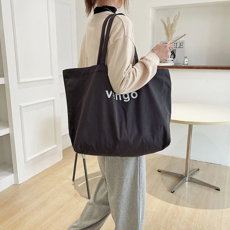 Korean Tote Bag Versatile Cotton Canvas Shoulder Bags Student Commuting Pure Color Handbags Women\'s Letter Printed Fabric Bag