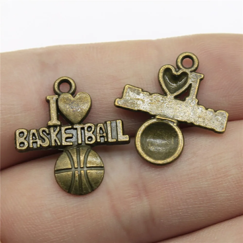 

10pcs 21x20mm 2 Colors Antique Silver Color Antique Bronze Color I Heart Basketball Charms Jewelry Making Accessories