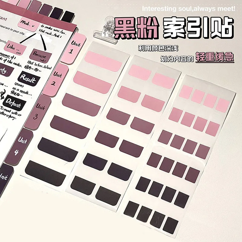 Y2K Black Pink Gradient Color Index Sticker Cute Girl Writable Notebook Planner Page Mark Sticker Sticky Note Kawaii Stationery