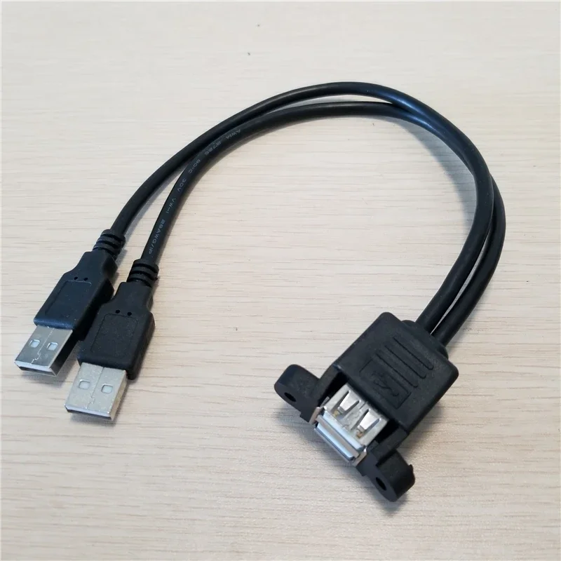 듀얼 USB 2.0 A 타입 암-스플리터 수 어댑터, 데이터 익스텐션 케이블, 나사 포함, 섀시 배프에 고정 가능, 25cm