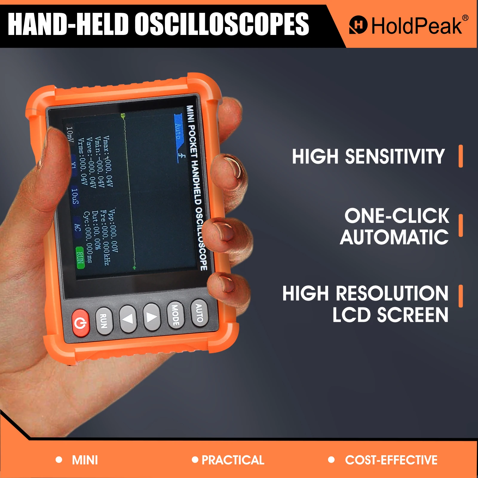 

500K Oscilloscope Handheld TFT Digital Oscilloscopes Portable Oscilloscope 2.5 MS/s 500 kHz Bandwidth, Trigger Function
