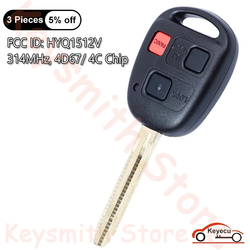 

KEYECU 3 Buttons 314.3MHz 4C 4D67 Chip for Toyota Land Cruiser 1998-2007 FJ Cruiser 2008-2009 Auto Remote Head Key Fob HYQ1512V