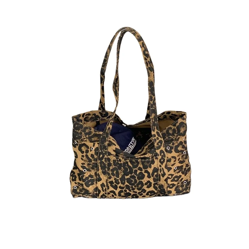 

Осень/зима 2023, новая сумка-тоут с леопардовым узором, большая вместительная сумка, модная парусиновая сумка на плечо, сумки для девочек