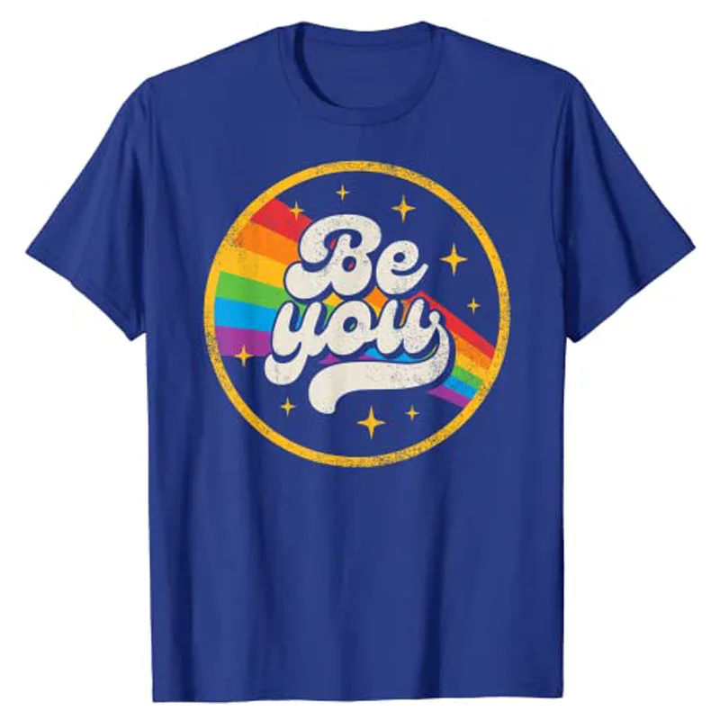 Be You Pride LGBTQ Gay Pride LGBT Ally Proud Rainbow Flag Retro Vintage T-Shirt Gifts Sayings Quote Graphic Tees for Women Men