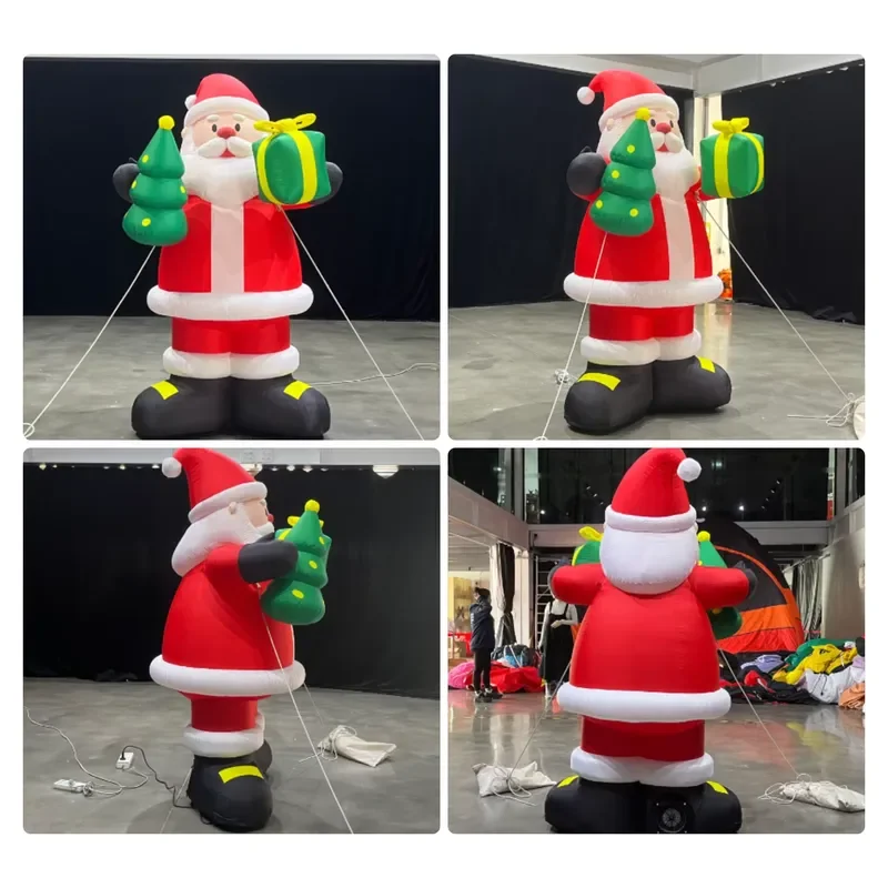 2m Waterproof Inflatable Christmas Santa Claus with Tree & Gift in Hands Blow up Xmas Santa Advertising Inflatable Christmas