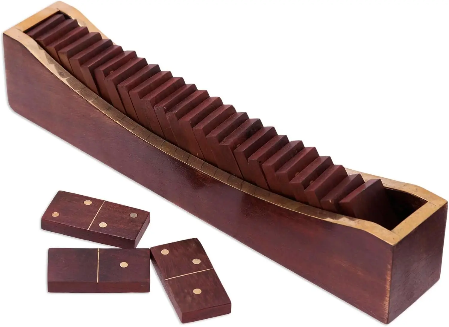 

Набор домино ручной работы из дерева и латуни Artisan, бук Classic с держателем для манго, коричневые, индийские шахматные игры, «Классические развлечения»