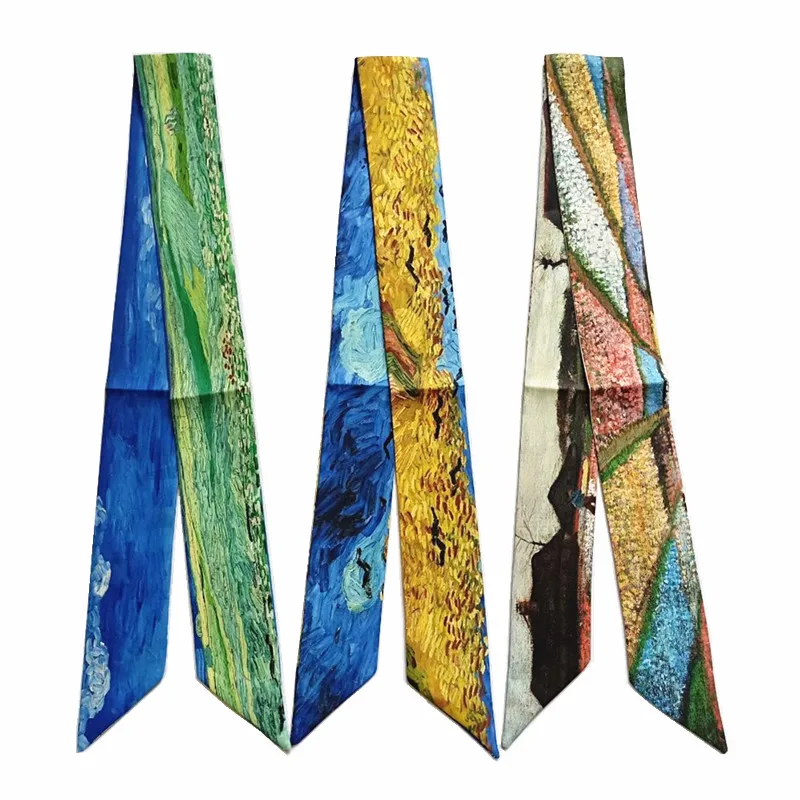 Van Gogh Oil Painting Bag Scarves 2024 New Design Silk Scarf Women Skinny Scarves For Ladies Multi-function Head Scarf kerchief