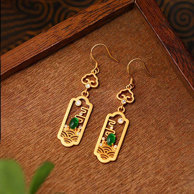 New Chinese style Chinese style earrings, high-end ancient method, gold-plated auspicious cloud 925 silver needle earrings, cheo