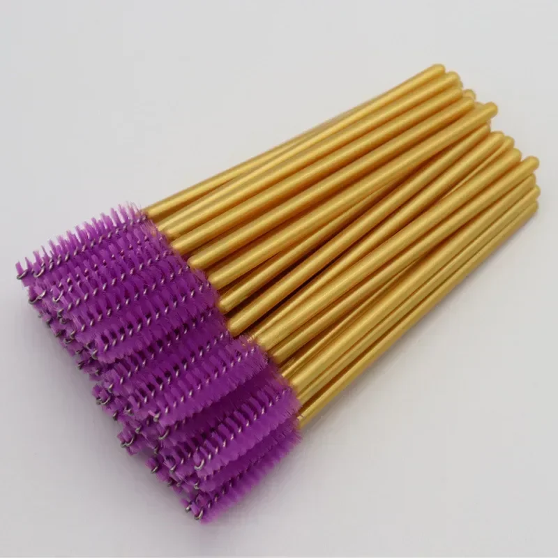 Hot Sale 1000pcs Mix Colors Eyelash Brush Top Quantity Nylon Disposable Mascara Wands Lashes Gold Handle Makeup Brushes Eyelash