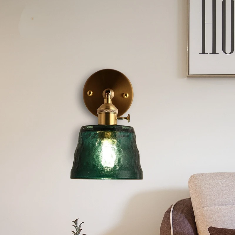 Green Glass Nordic LED Wall Lamps Beside Bedroom Bathroom Mirror wall Light Modern Copper Wall Sconce Lighting Luminaria