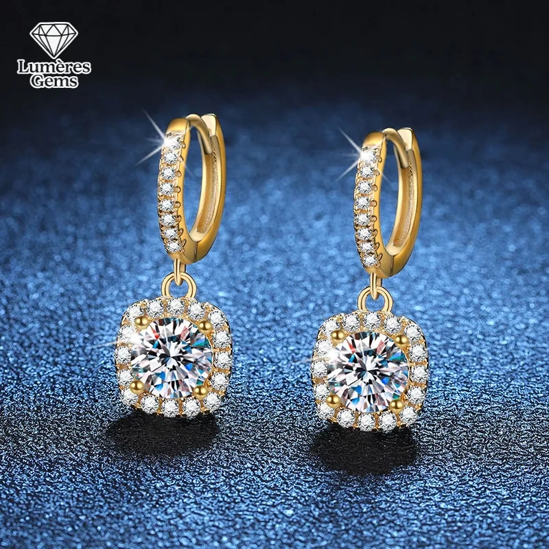 

D Color Fashion 'S Classic Square Bag Earrings Women'S Moissanite Platinum PT950 Mark