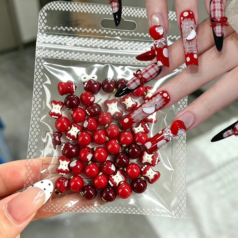 50Pcs Cute Red Apple Nail Charms 3D Resin Take A Bite Of A Red Apple Fruit Apple Core Nail Jewelry DIY Crafts Scrapbook Nail Dec