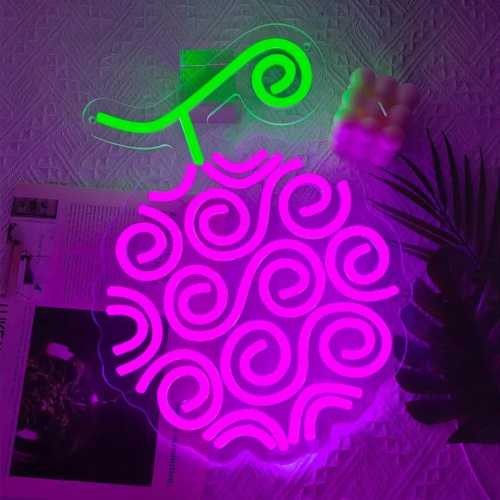 Sinal LED de fruta do diabo roxo - decoração de parede de néon de uma peça |   Ideal para casa, salas de jogos, bares, fãs |   Presente e decoração exclusivos de anime
