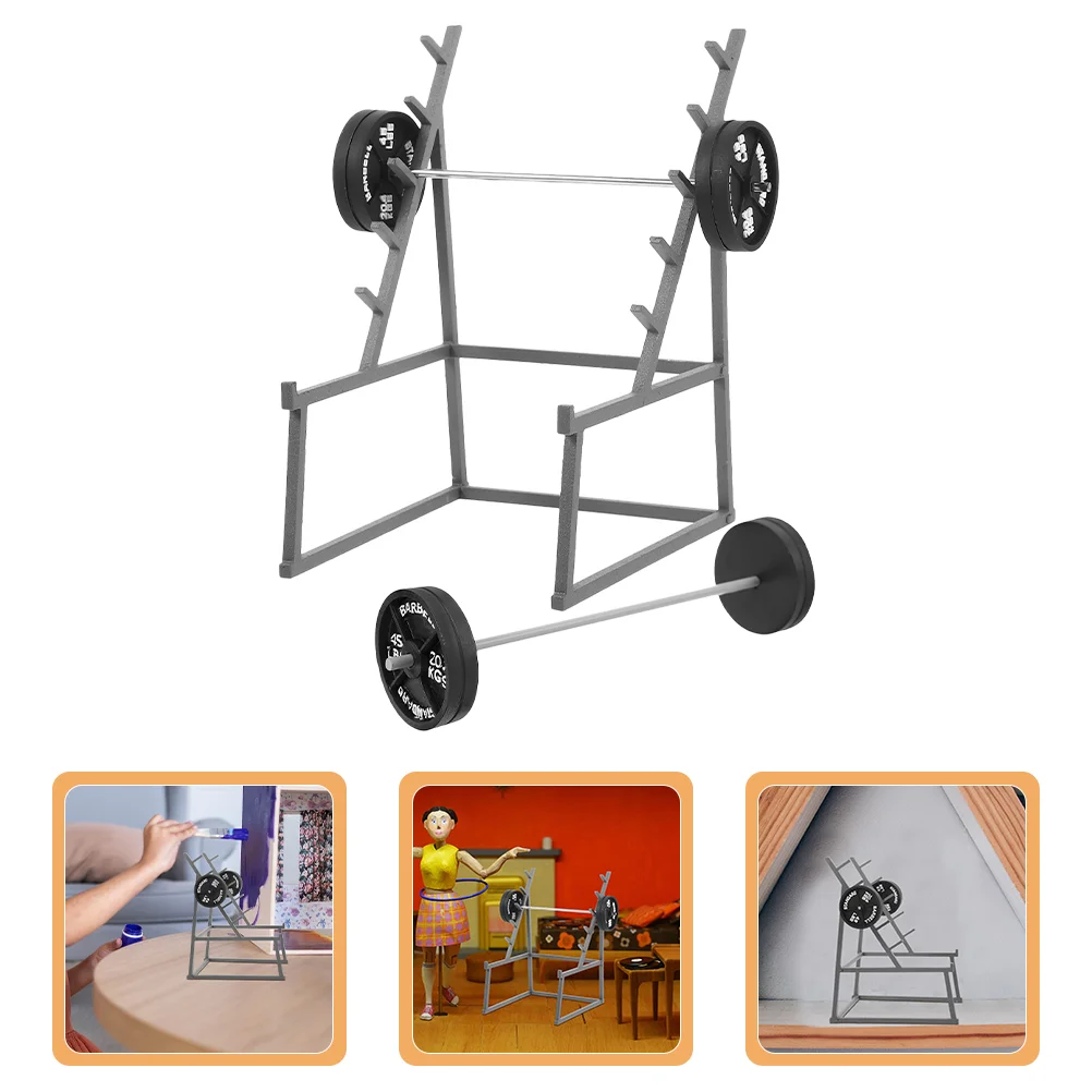 

Miniatures Fitness Barbell Model Sports House Supplies Office Dollhouse Roof