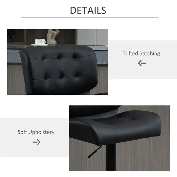 HOMCOM verstellbare Barhocker, 2er-Set, dick gepolstertes Kissen und Metallfußstütze für die Hausbar, Schwarz