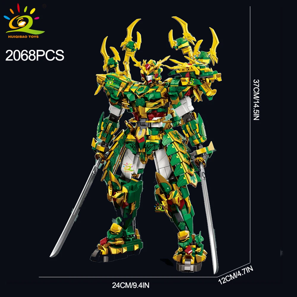 HUIQIBAO Warrior Mech Robot Building Blocks MOC SunWuKong Chinoiserie Action Figure Brick Children City Construction Display Toy